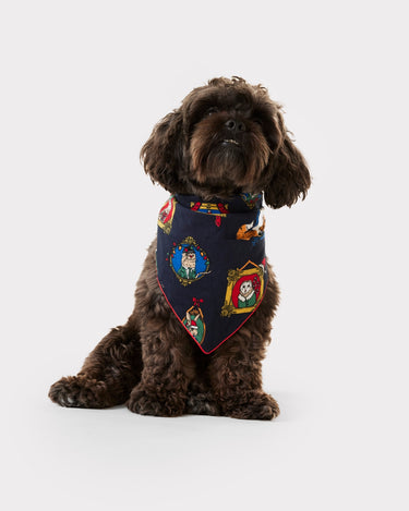Organic Cotton Navy Christmas Portrait Frames Print Dog Neckerchief
